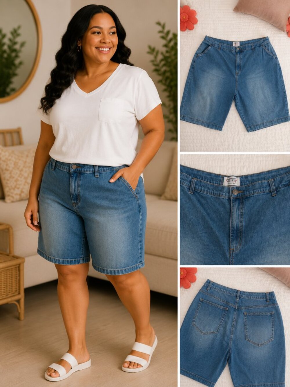 Mainstreet Blues Denim Bermuda Shorts | Classic Mid-Wash | Plus Size 28W